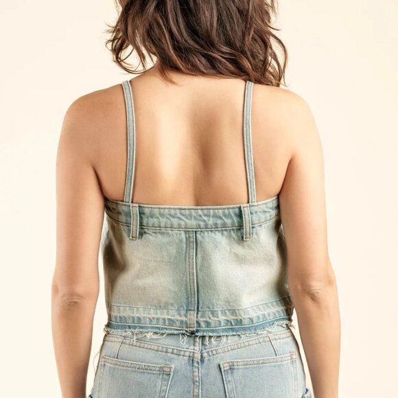 NEW! ZARA Denim Distressed Jeans Crop Top - Picture 13 of 13